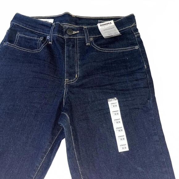 New With Tags Sonoma Straight Stretch Dark Wash Denim Jeans Mens Size 30/30 Pant - Picture 2 of 8